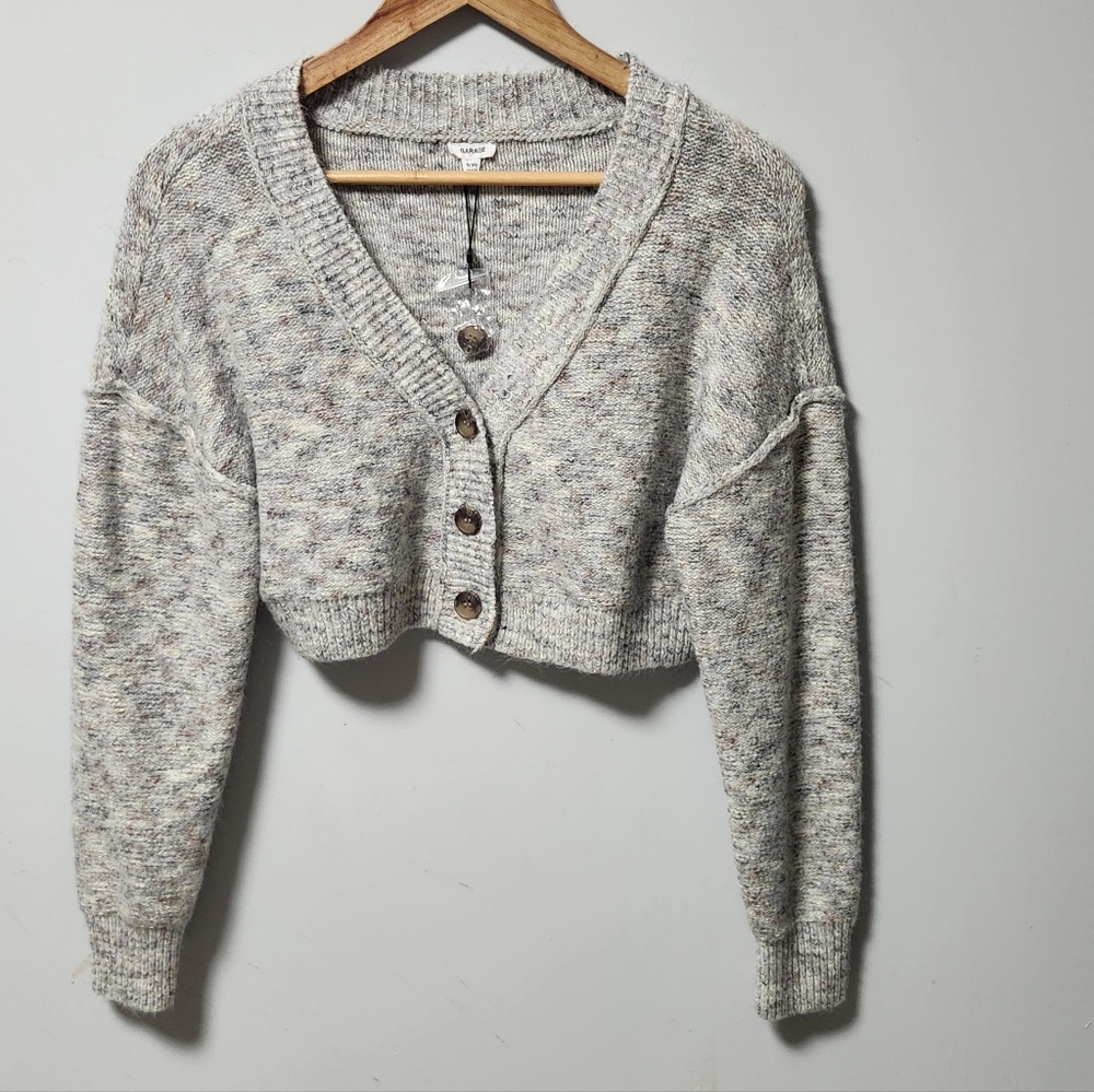 NWOT Oatmeal Chunky Knit Women Crop Cardigan Sweater XS